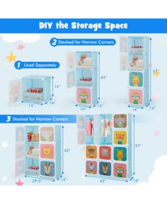 12 Cube Kids Wardrobe Closet with Hanging Section and Doors