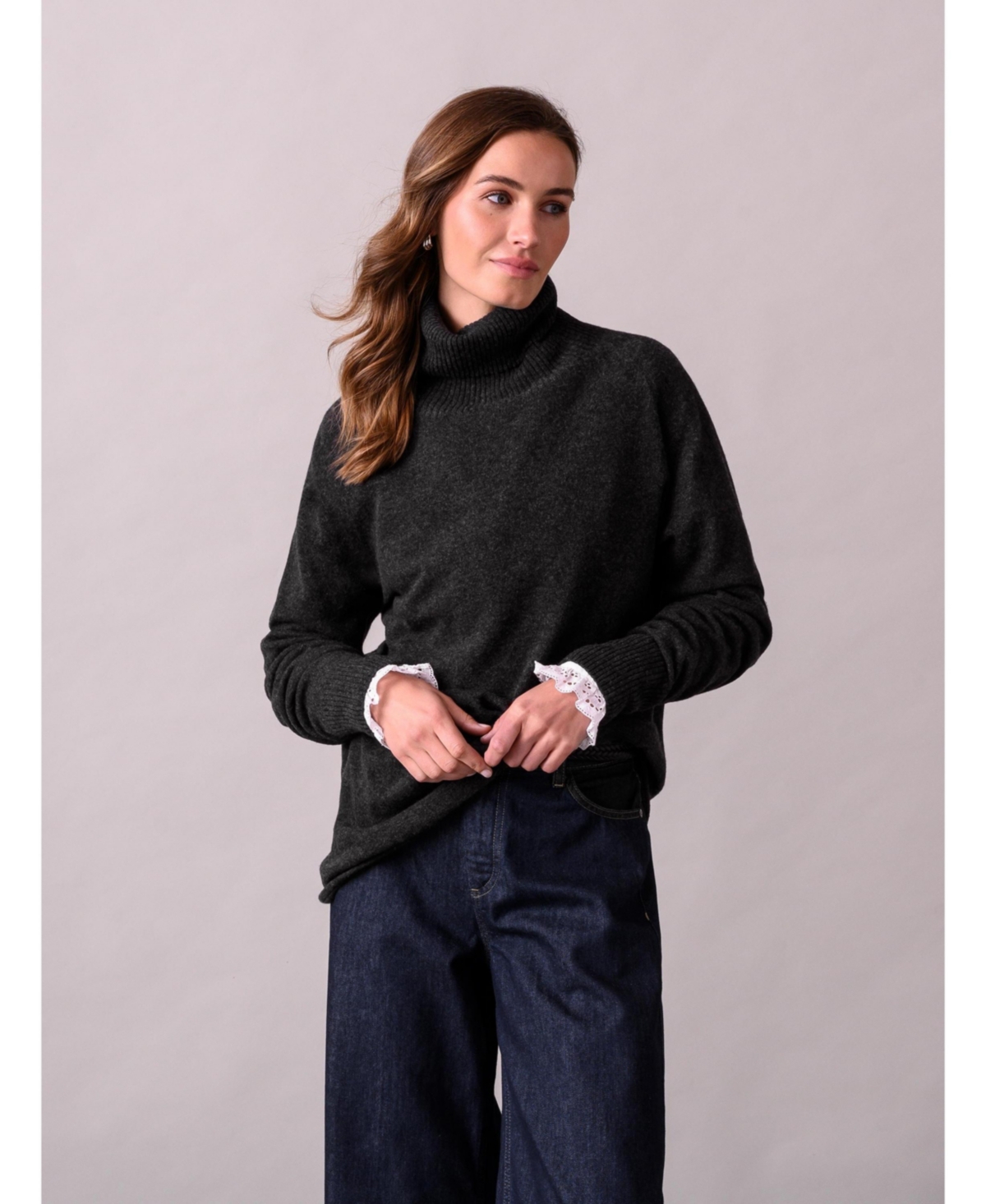 Women's Geelong Wool Slouch Turtleneck Sweater - Charcoal
