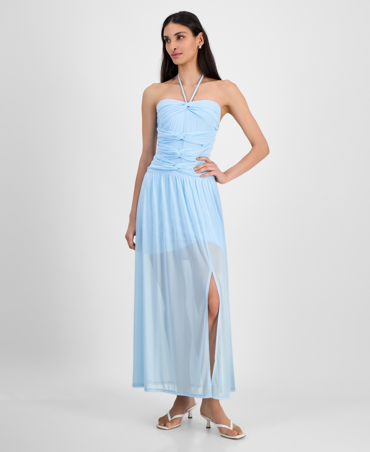 Bar Iii Women's Halter Bandeau Mesh Maxi Dress, Exclusively At Macy's In Oasis Blue