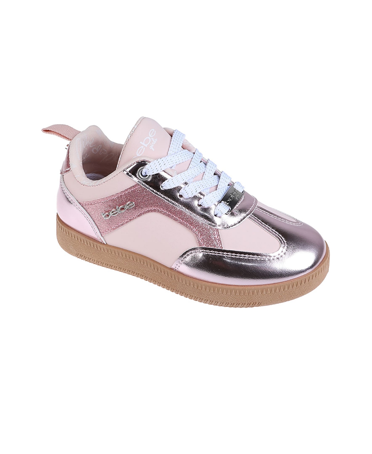 Bebe Little Girls Sparkly With Glitter Patent And Logo Rivets Sneakers In Blush