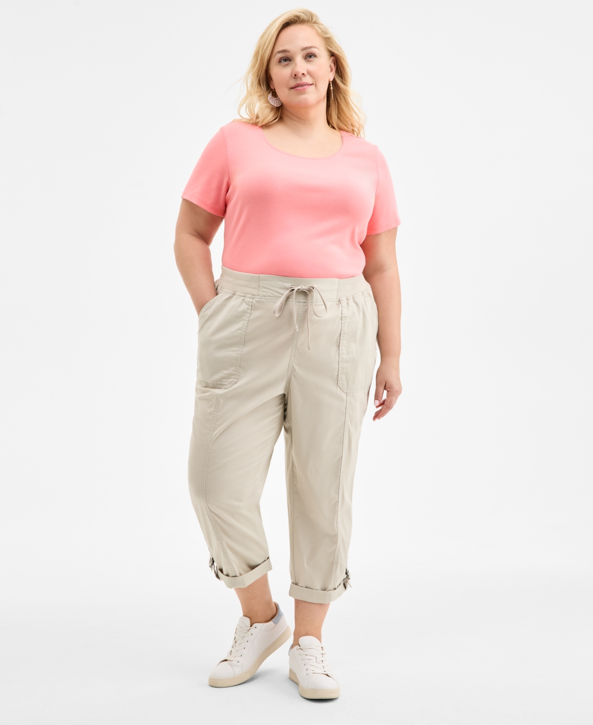 Style & Co Plus Size D-ring Cuffed Capri Pants, Exclusively At Macy's In Stone Wall