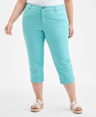 Plus Size Curvy Roll-Cuff Capri Jeans, Created for Macy's