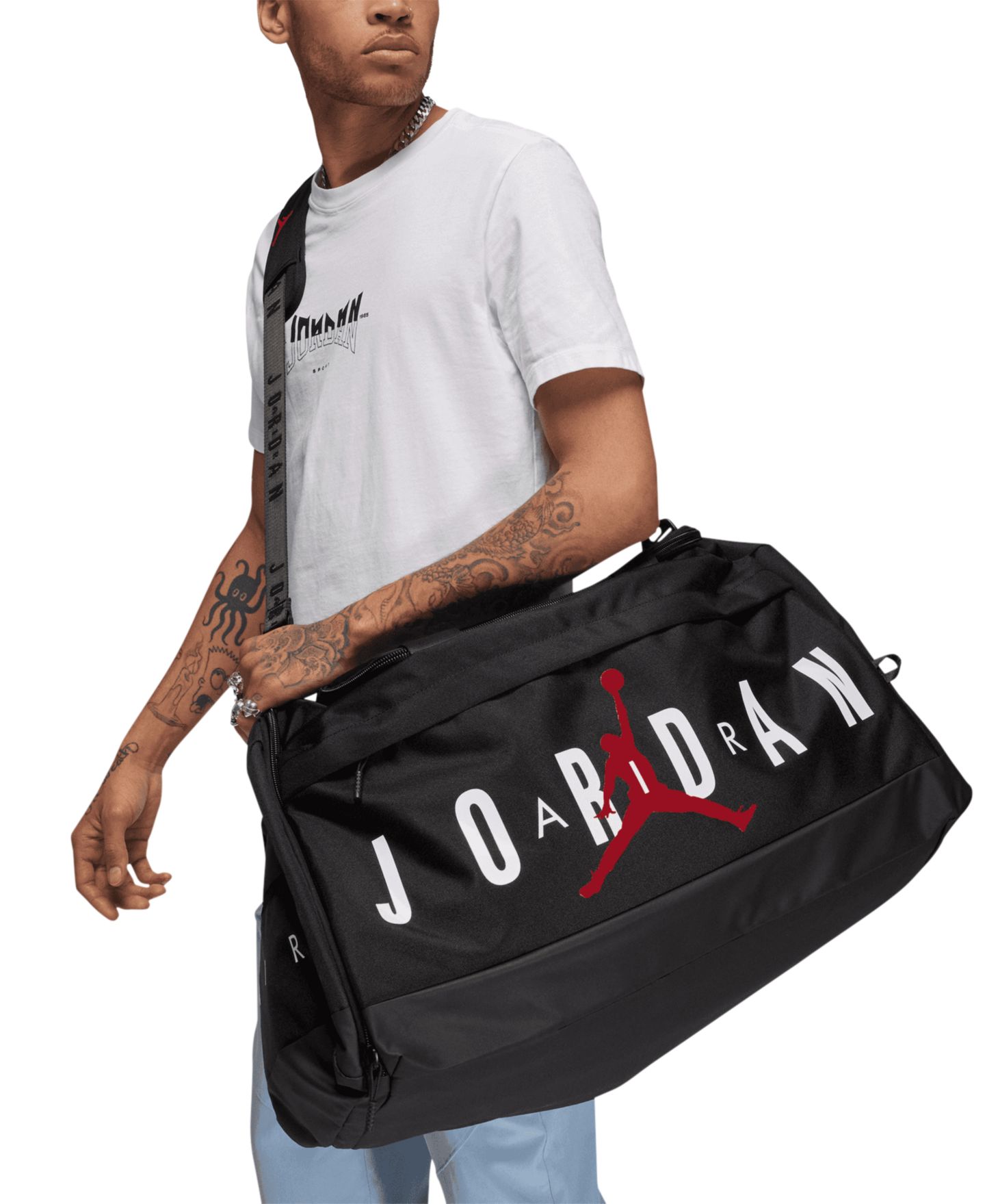Мужская сумка Jordan Large Logo Duffel, цвет: Чёрный / Красный — фото 6