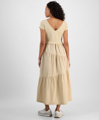 Women's Cotton Mixed Media Tiered Fit & Flare Dress