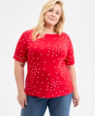 Style & Co Plus Size Striped Elbow-Sleeve Knit Top