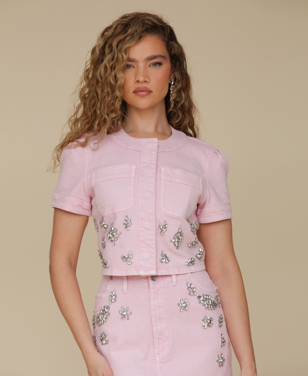 Avec Les Filles Women's Rhinestone-Trim Cropped Top