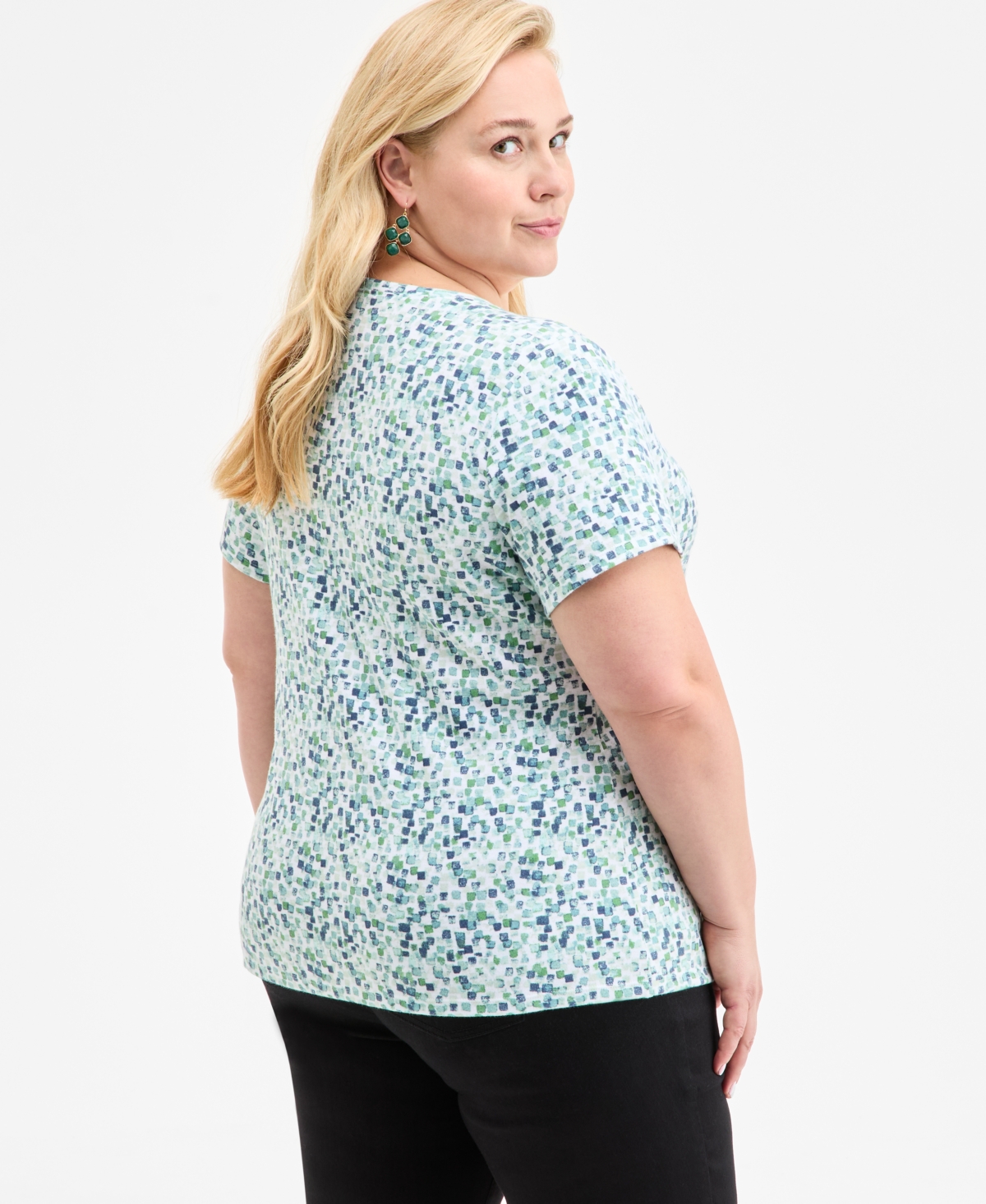 Style & Co Plus Size Printed Henley Top, Exclusively At Macy's In Multi