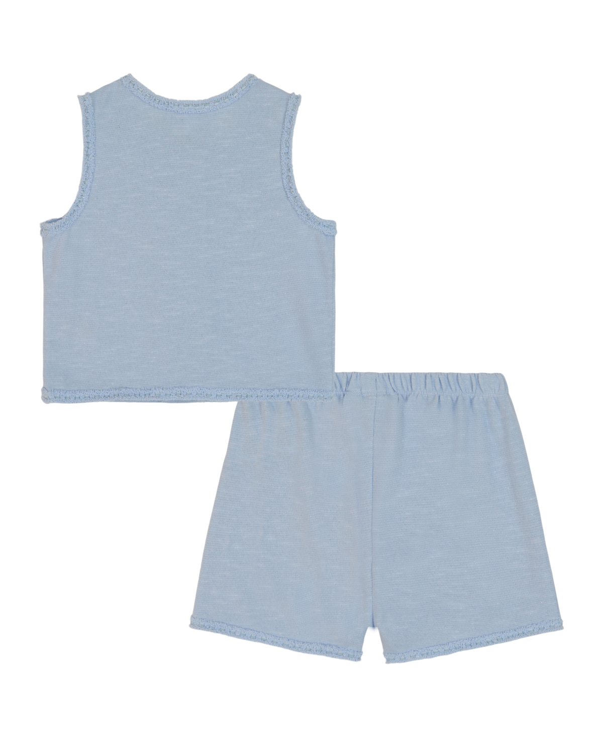Shop Kids Headquarters Toddler And Little Girls 2-piece Crochet Trim Lurex Weave Button Up Vest And Shorts Set In Blue