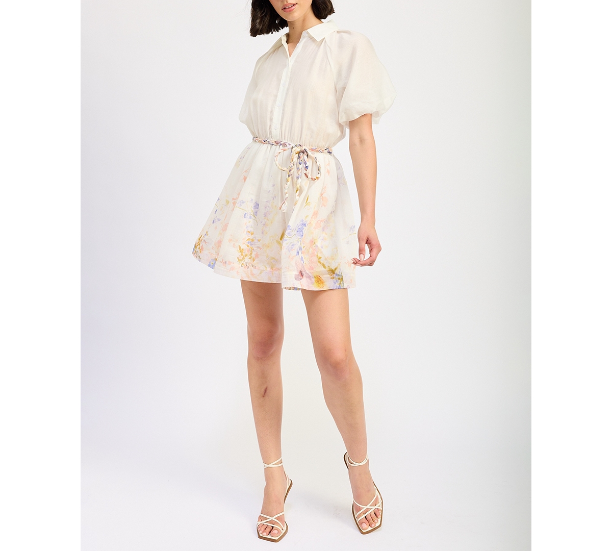 En Saison Taylorann Puff Sleeve Minidress In Ivory Violet Orange