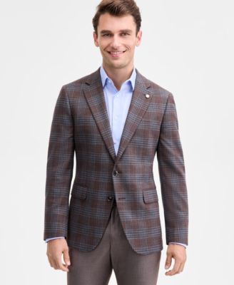 Ted Baker - Men's Modern-Fit Brown Blue Plaid Sport Coat