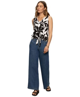 Sanctuary - Women's Printed V-Neck Sleeveless Tie-Hem Tank Top