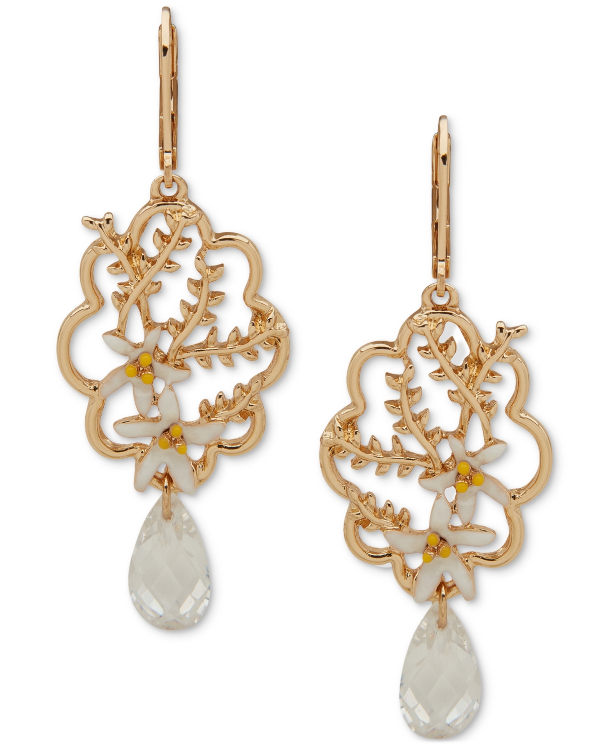 Gold-Tone Flower & Cubic Zirconia Openwork Flower Statement Earrings - White