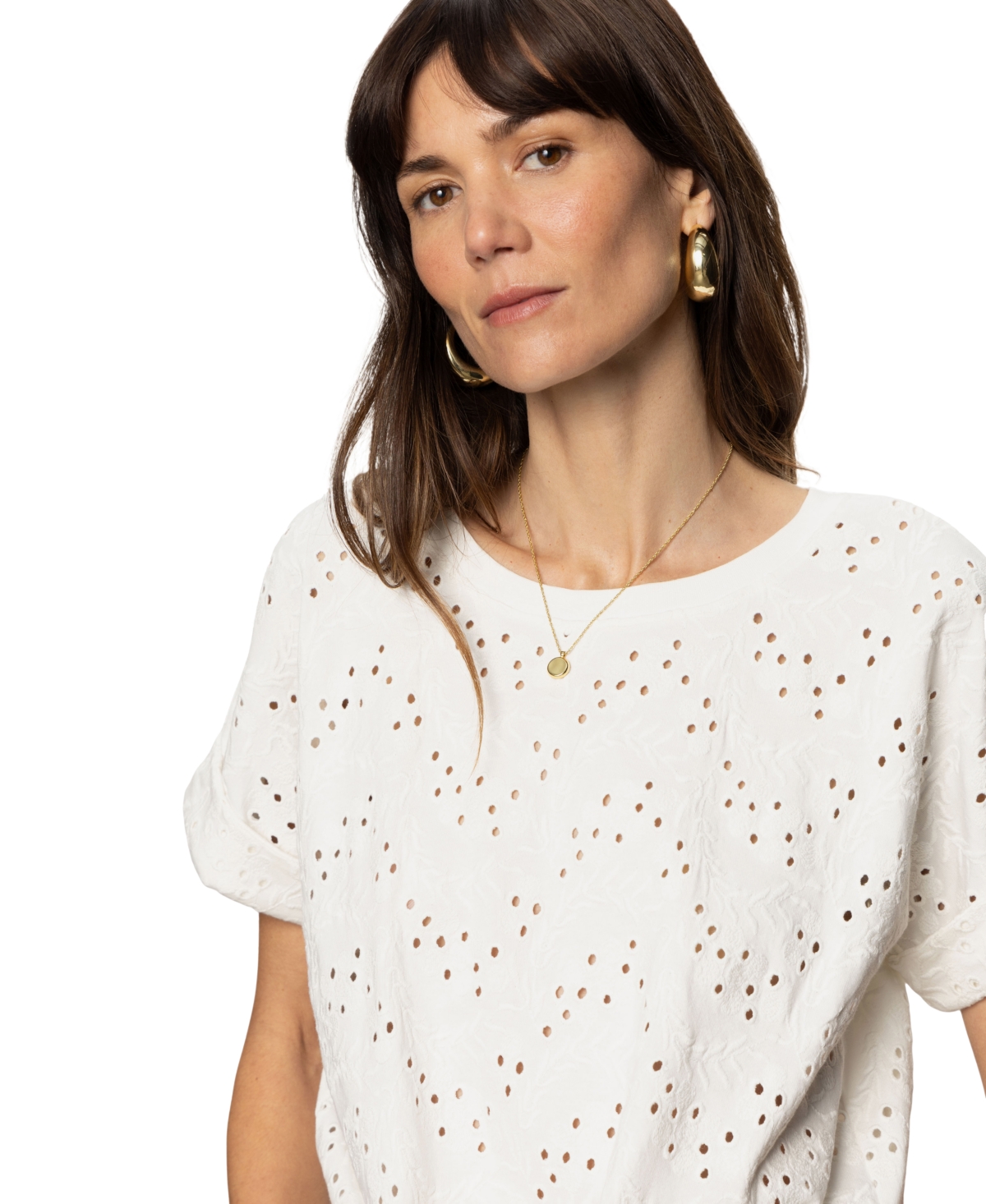 Shop Sanctuary Women's Cotton All Day Eyelet Tie-front Tee In Bleached White