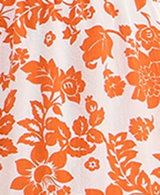 Juniors' Floral-Print Bow-Back Puff-Sleeve Woven Midi Dress