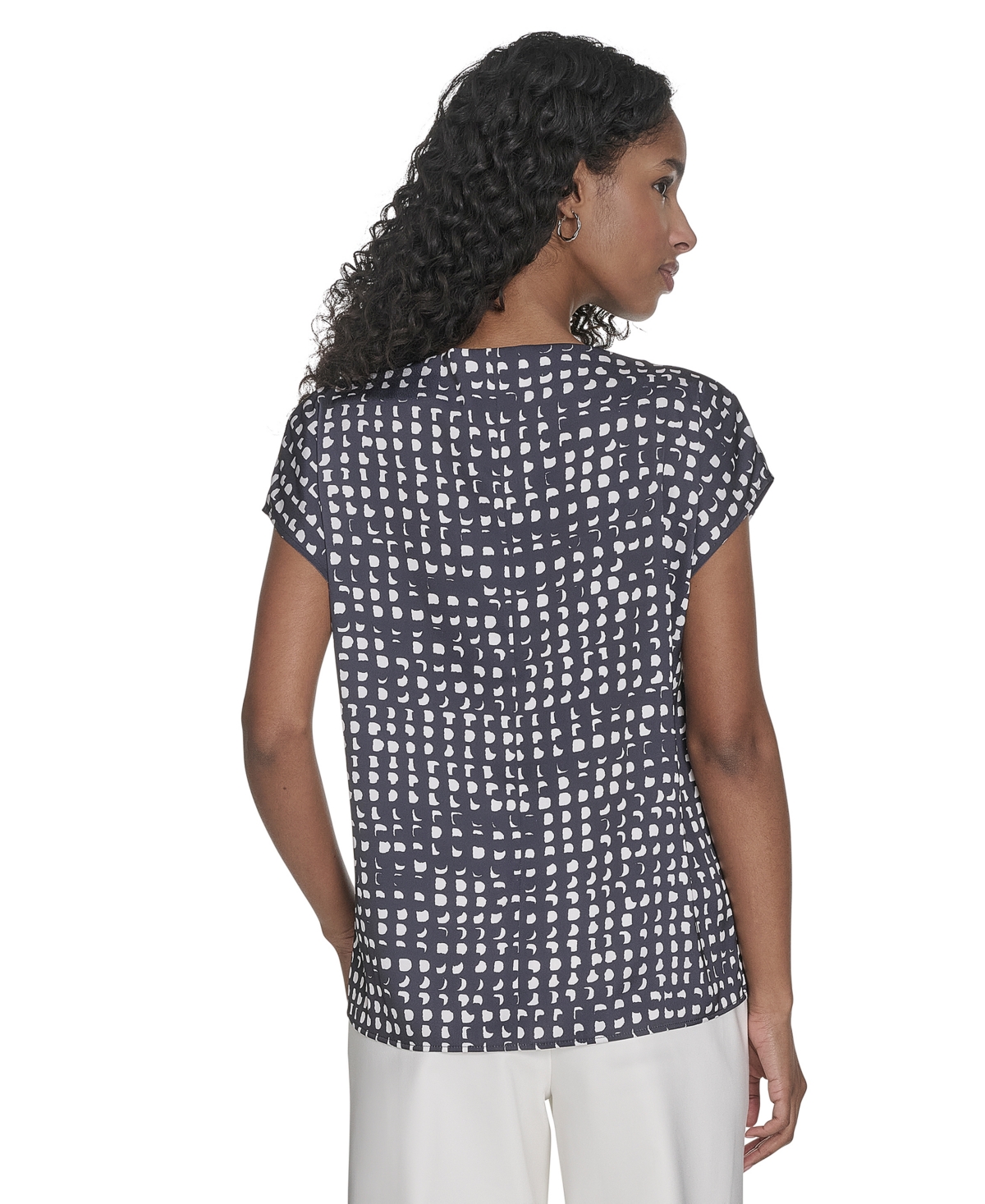 Calvin Klein Women's Printed Mock-neck Top In Navy,cream