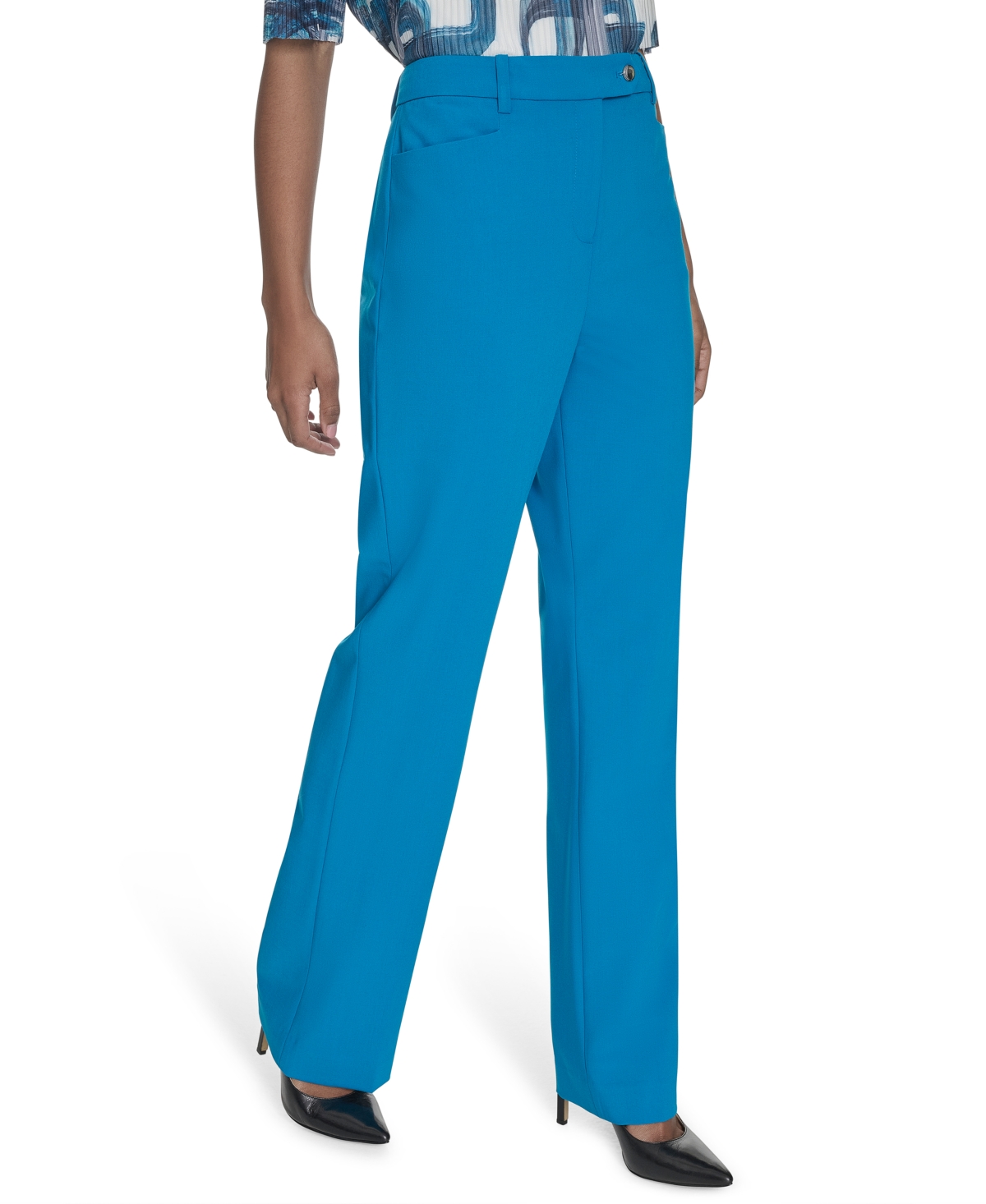Calvin Klein Petite Lux Modern Fit Mid Rise Straight-leg Pants In Corsica