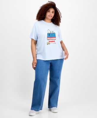Trendy Plus Size Peanuts Fireworks Crewneck Tee