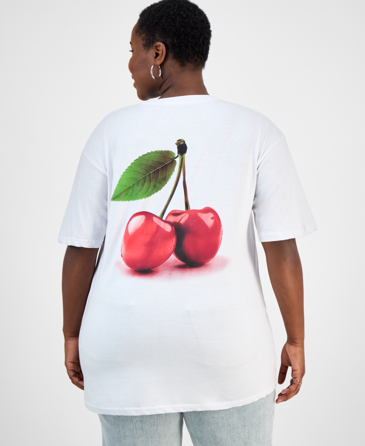 Trendy Plus Size Cherry Graphic T-Shirt - White