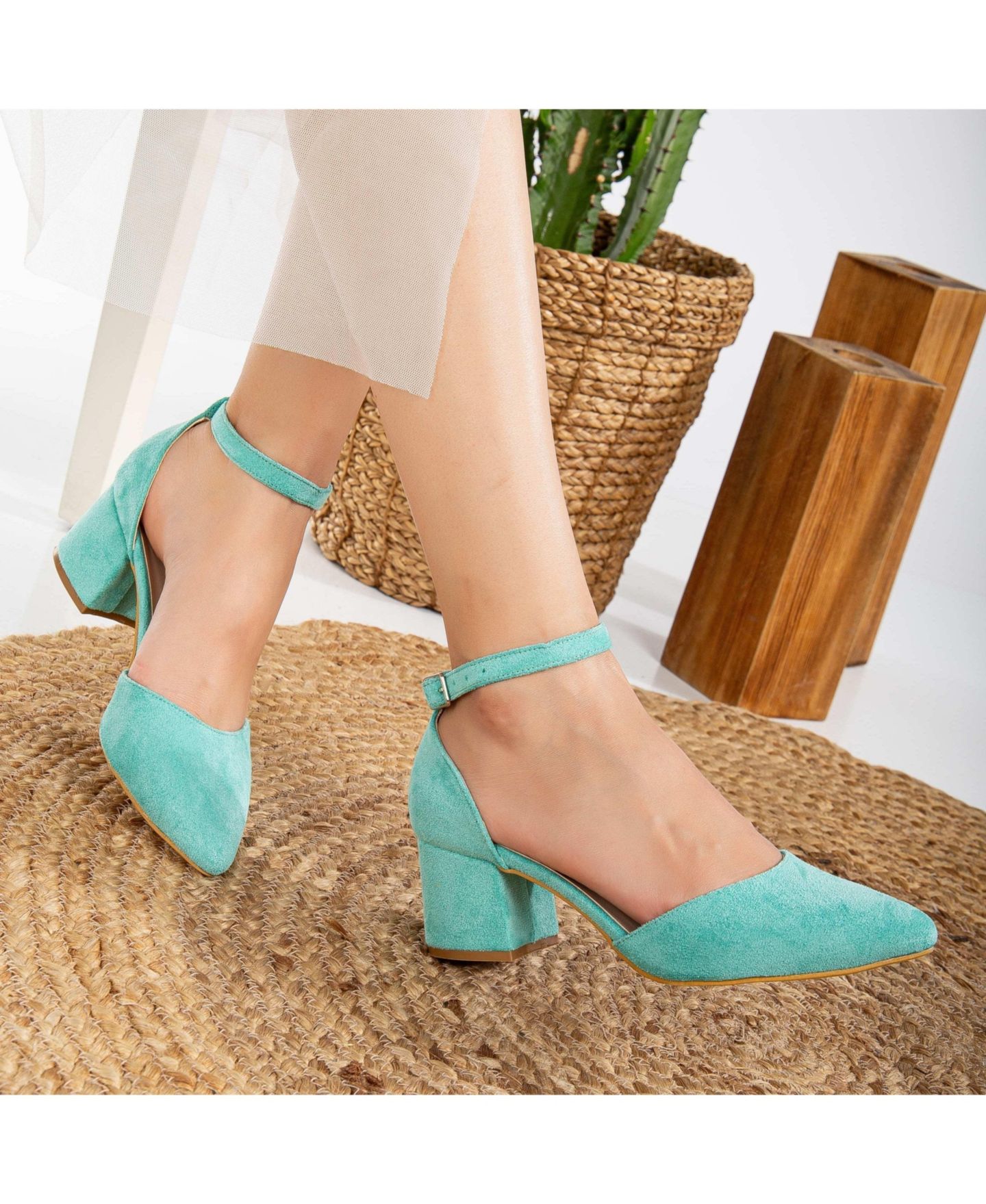 Женские туфли Forever & Always Shoes Miranda на низком блочном каблуке с жемчугом, цвет: Аквамариновый синий искусственный замшевый — фото 5