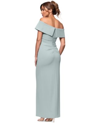 Petite Off-The-Shoulder-Sleeve Draped Gown