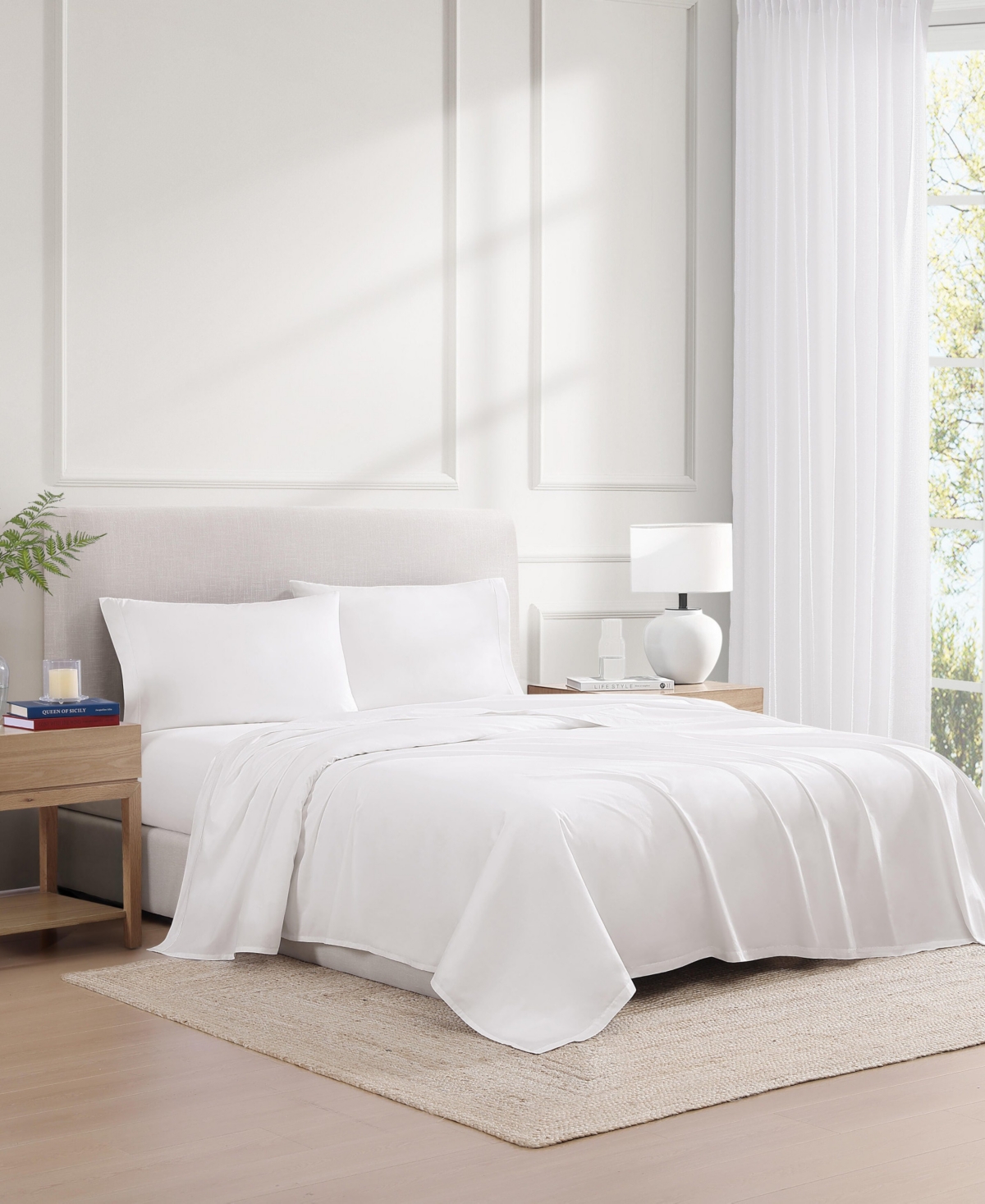 TOMMY HILFIGER SOLID 200-THREAD COUNT HEM STRIPE COTTON PERCALE 3-PC. SHEET SET, TWIN 