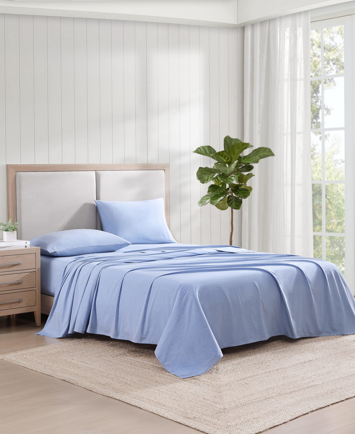 Tommy Hilfiger Solid 144-Thread Count Cotton Chambray Washed -Pc. Sheet Set