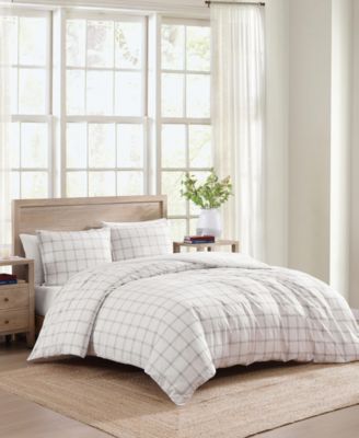 Modern Windowpane Faux Linen 3-Pc. Duvet Cover Set, Full/Queen