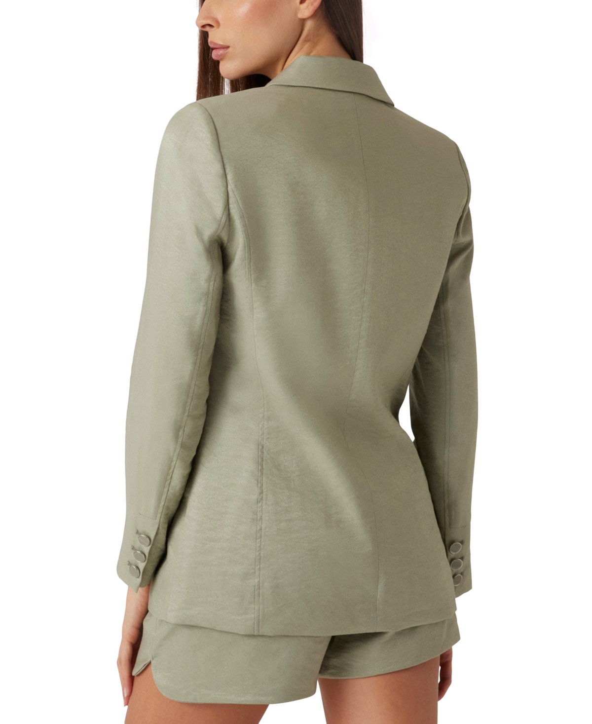 Shop Guess Women's Camille Double-breasted Lapel Jacket In Ocean Sage Multi