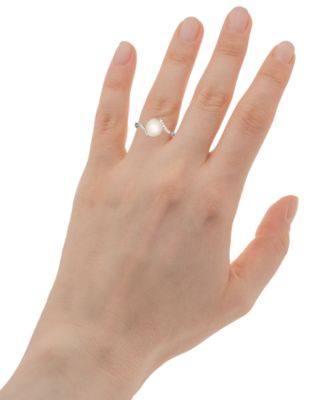 Cultured Freshwater Pearl (8mm) & Cubic Zirconia Bypass Swirl Ring in Sterling Silver