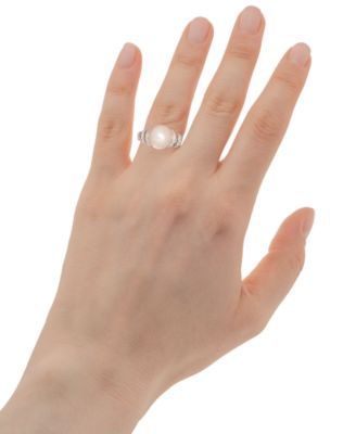 Cultured Freshwater Pearl (10mm) & Cubic Zirconia Swirl Coil Ring in Sterling Silver