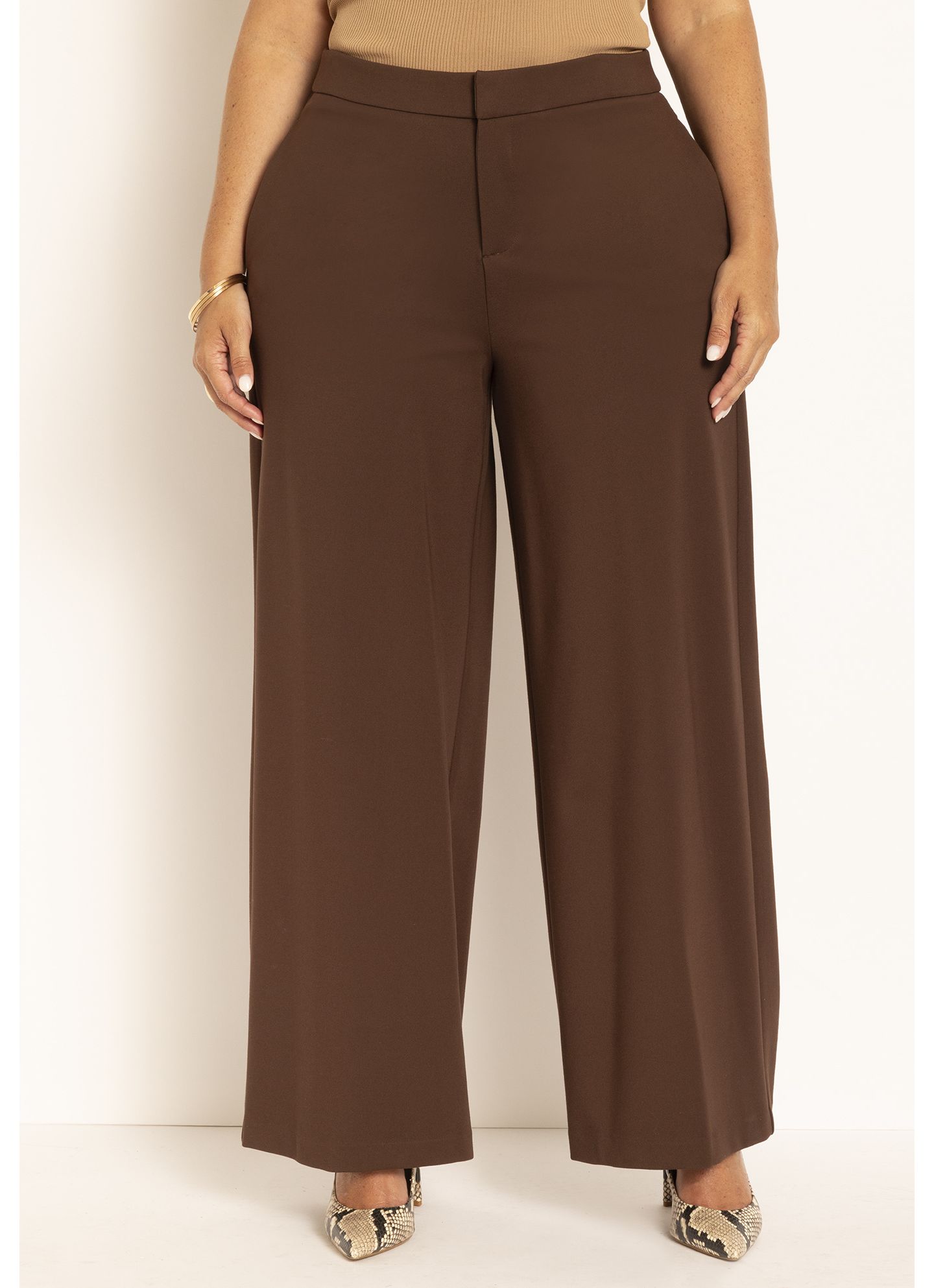 Женские брюки ELOQUII The Ultimate Stretch Wide-Leg Work Pant, цвет: Кофейный — фото 2