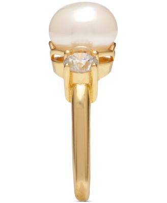 Cultured Freshwater Pearl (10mm) & Cubic Zirconia Ring in 18k Gold-Plated Sterling Silver