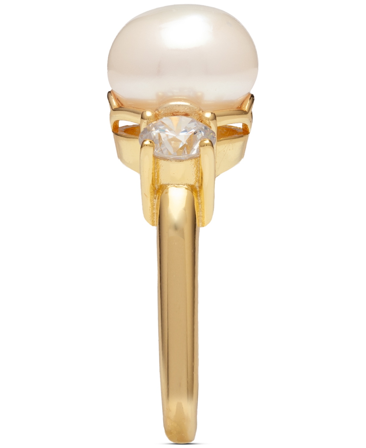 Macy's Cultured Freshwater Pearl (10mm) & Cubic Zirconia Ring In 18k Gold-plated Sterling Silver