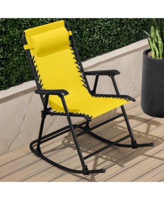 Folding Outdoor Zero Gravity Rocking Lounge Chair w/ Headrest Pillow