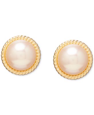 Rope Edge Cultured Freshwater Mabe Pearl (10mm) Stud Earrings in 18k Gold-Plated Sterling Silver