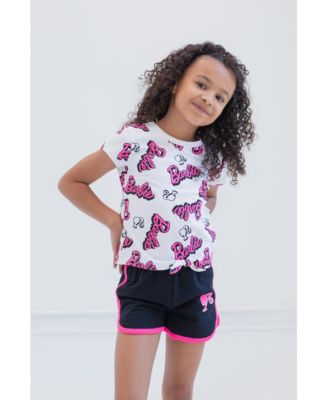Little Girls French Terry T-Shirt and Active Retro Dolphin Shorts Outfit Set