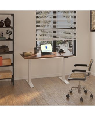 E7-COMMERCIAL 55  W Electric Adjustable Standing Desk, Black Walnut Top, White Base