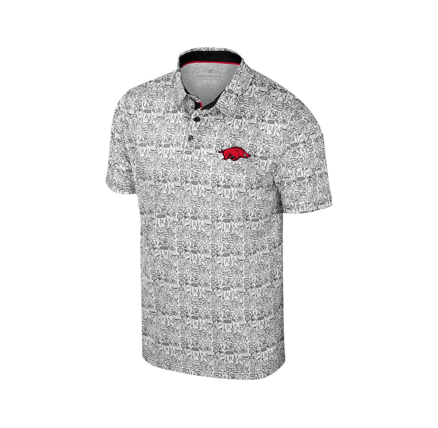 Men's White Arkansas Razorbacks Big & Tall It's Time Allover Printed Polo Shirt