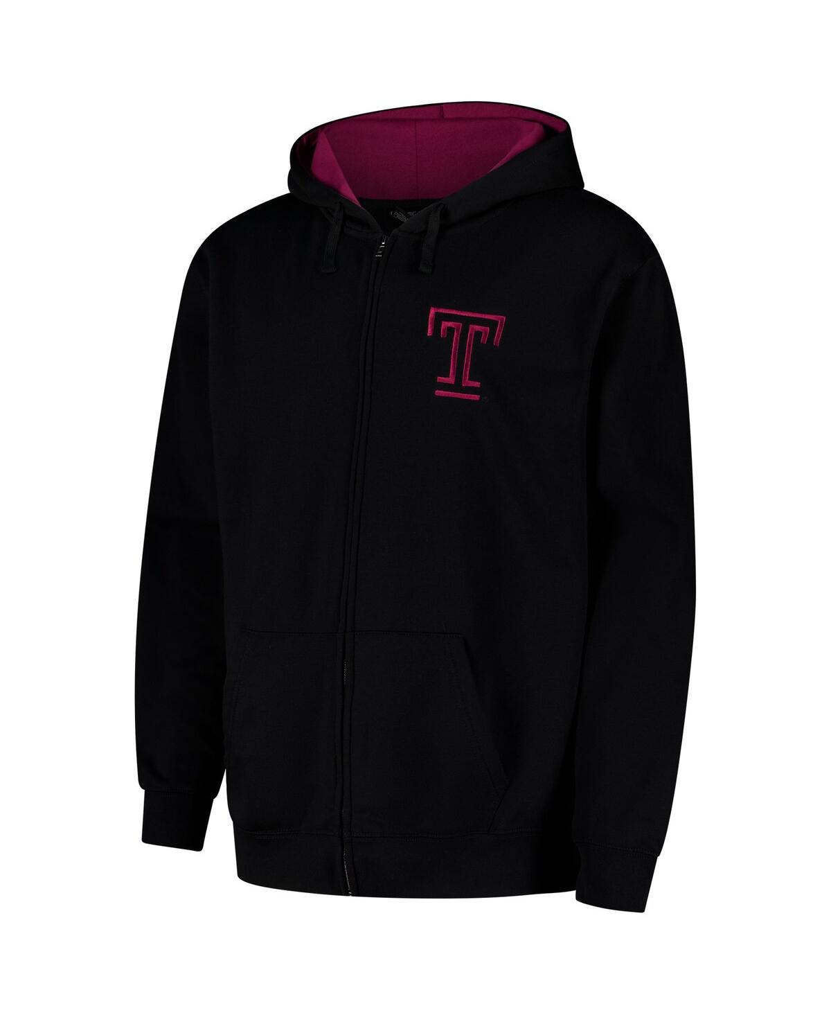 Colosseum Men's Black Temple Owls Arch Logo 3.0 Full-zip Hoodie In Black
