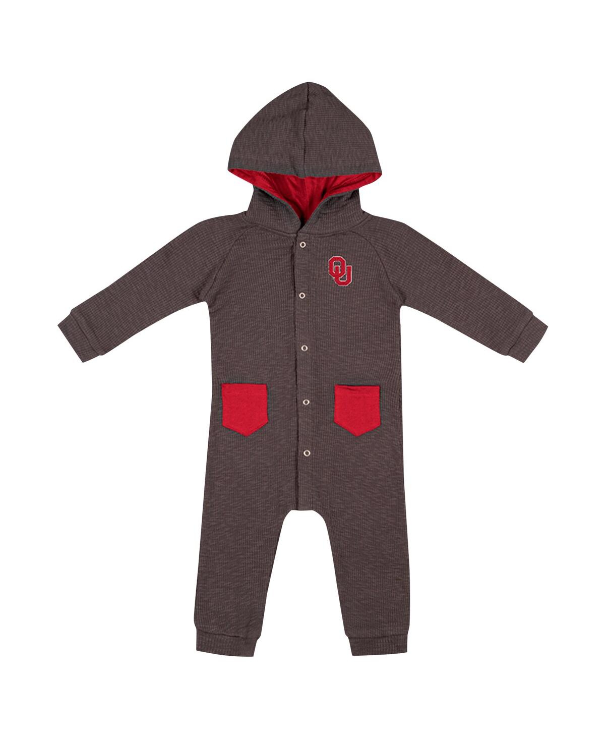 Colosseum Baby Boys And Girls Charcoal Oklahoma Sooners Zando-zan Waffle Full-snap Hooded Romper In Charcoal