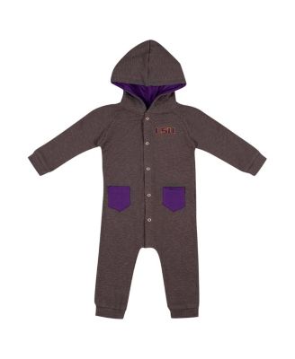 Baby Boys and Girls Charcoal LSU Tigers Zando-Zan Waffle Full-Snap Hooded Romper