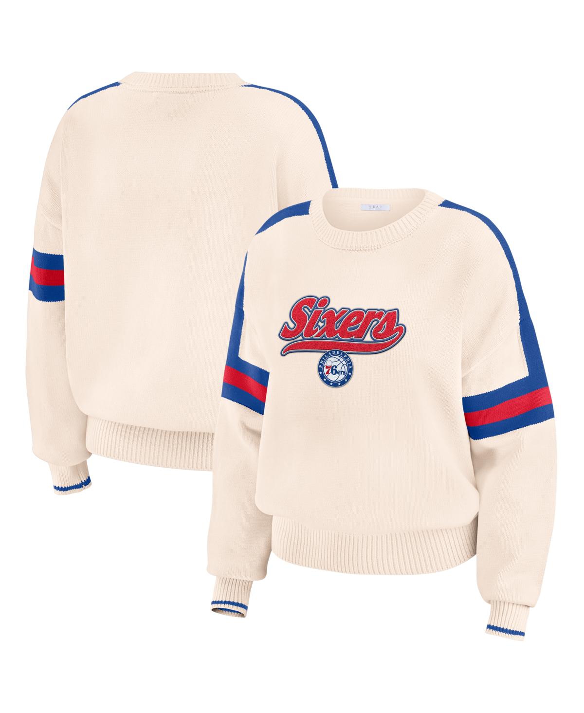 Women's Cream Philadelphia 76ers Stripe Pullover Sweater - Cream