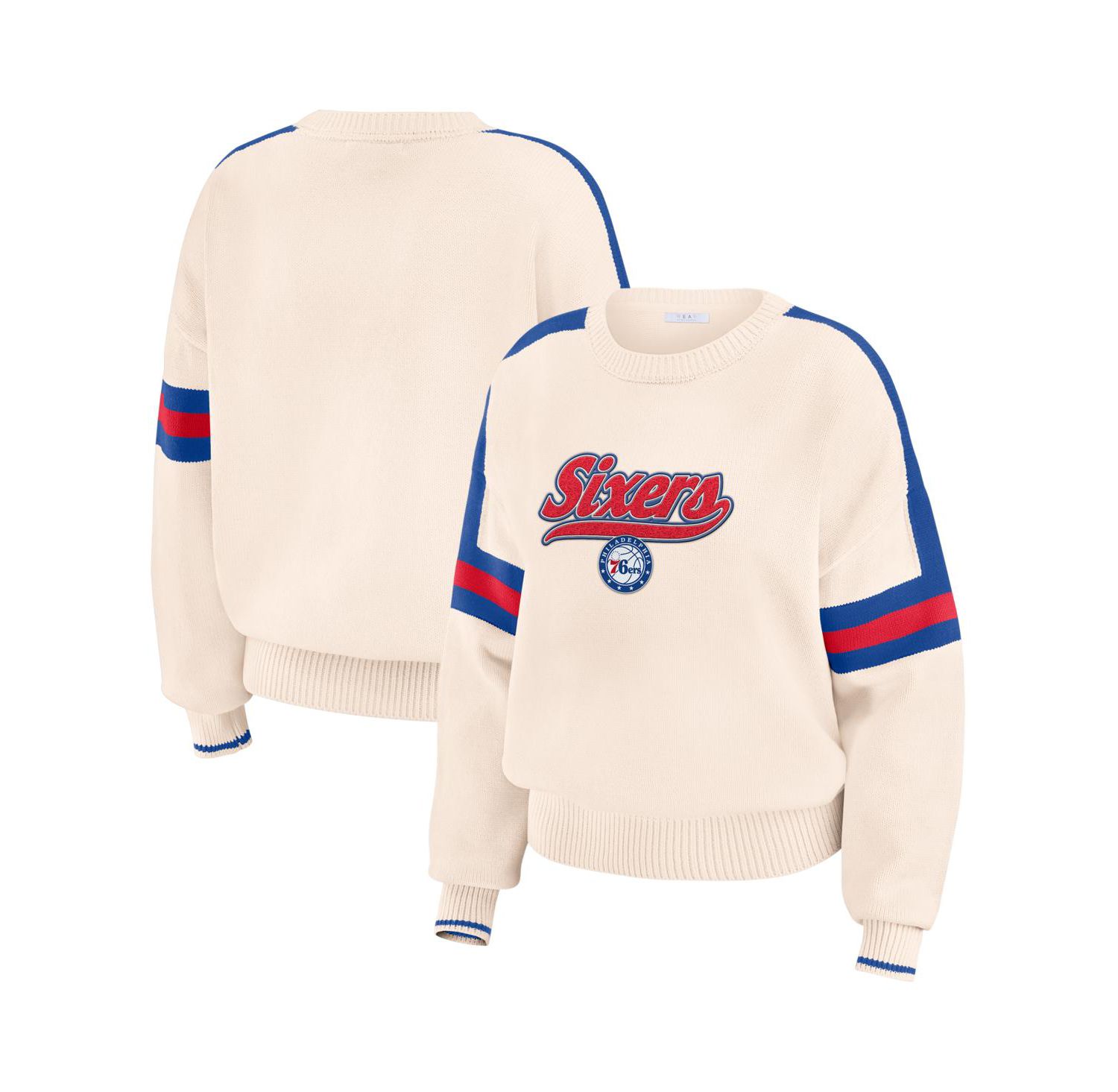 Women's Cream Philadelphia 76ers Stripe Pullover Sweater