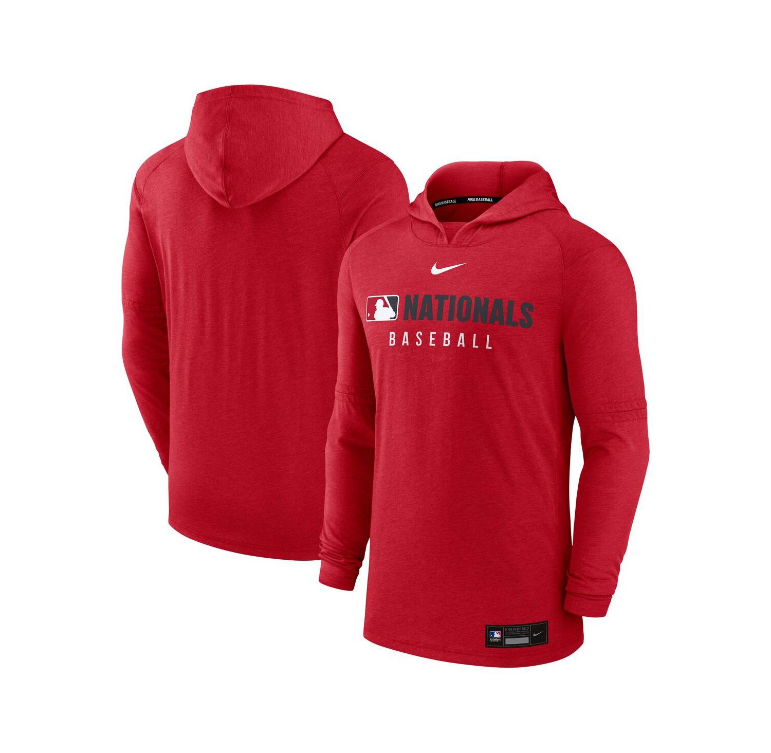 Men's Heather Red Washington Nationals Authentic Collection Tri-Blend Performance Pullover Hoodie
