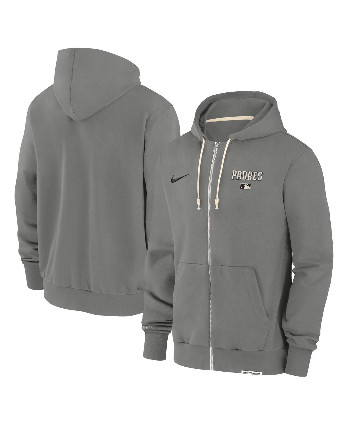NIKE MEN'S CHARCOAL SAN DIEGO PADRES AUTHENTIC COLLECTION TRAVEL PERFORMANCE FULL-ZIP HOODIE 