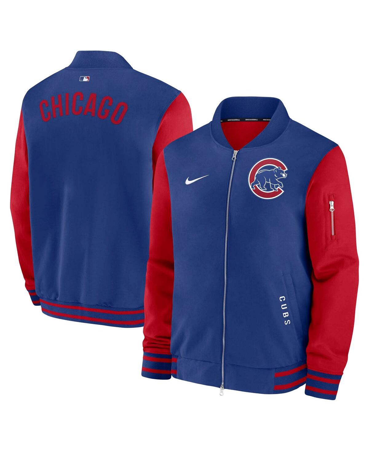 Men's Royal/Red Chicago Cubs Authentic Collection Dugout Full-Zip Bomber Jacket - Royal, Red