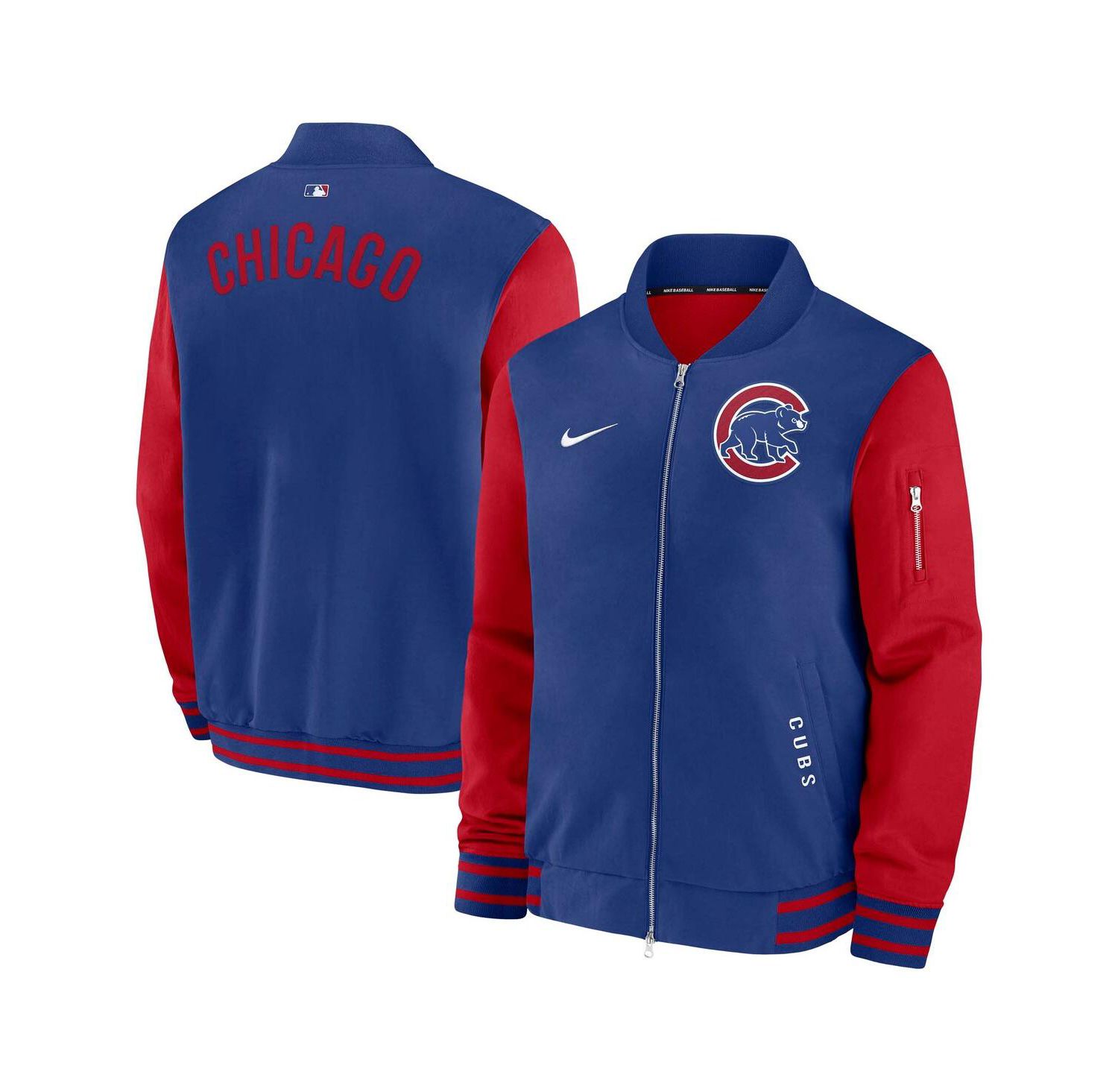 Men's Royal/Red Chicago Cubs Authentic Collection Dugout Full-Zip Bomber Jacket
