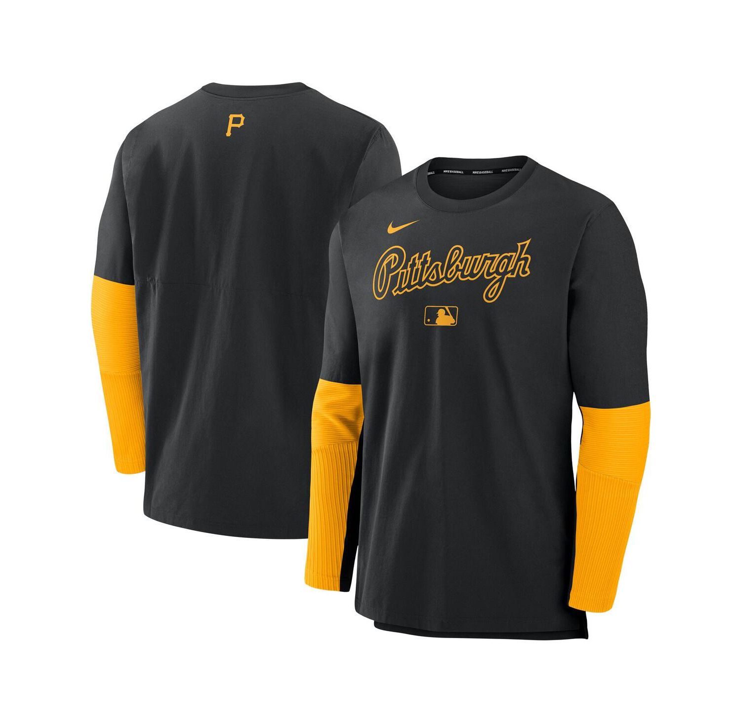 Men's Black/Gold Pittsburgh Pirates Authentic Collection Lightweight Player Tri-Blend Performance Pullover Sweatshirt