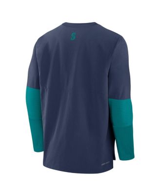 Men's Navy/Aqua Seattle Mariners Authentic Collection Lightweight Player Tri-Blend Performance Pullover Sweatshirt