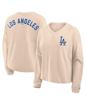 Fanatics - Women's Tan Los Angeles Dodgers Oversized Stadium Slub Henley T-Shirt